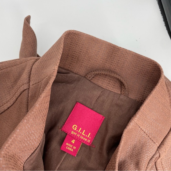 G.I.L.I. Cropped Jacket Brown Leather Open Front Waterfall Collar 4 - Picture 6 of 6